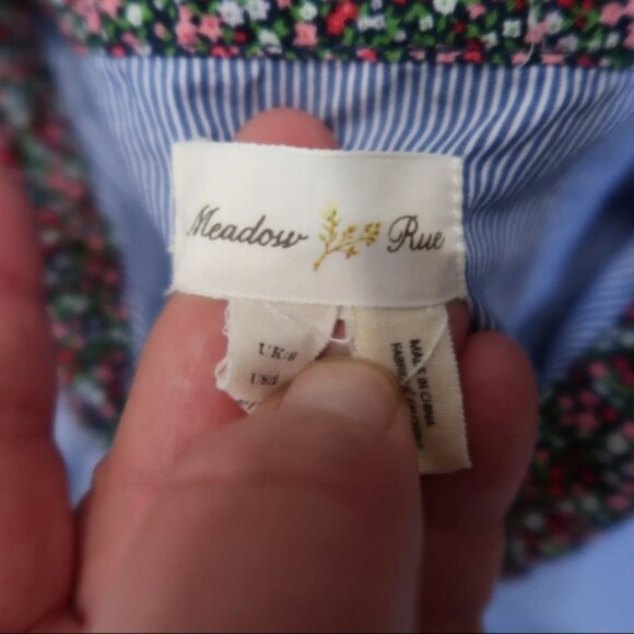 Meadow Rue Anthropologie Blue White Striped Button Up Shirt Floral Cuff Size 2 - Picture 4 of 6
